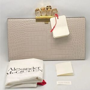 Alexander McQueen Four-Ring Knuckle Clasp Croc Embossed Leather Clutch